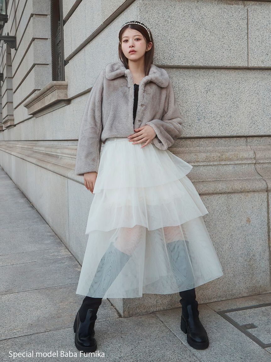 [預購] SNIDEL 澎紗層次長裙