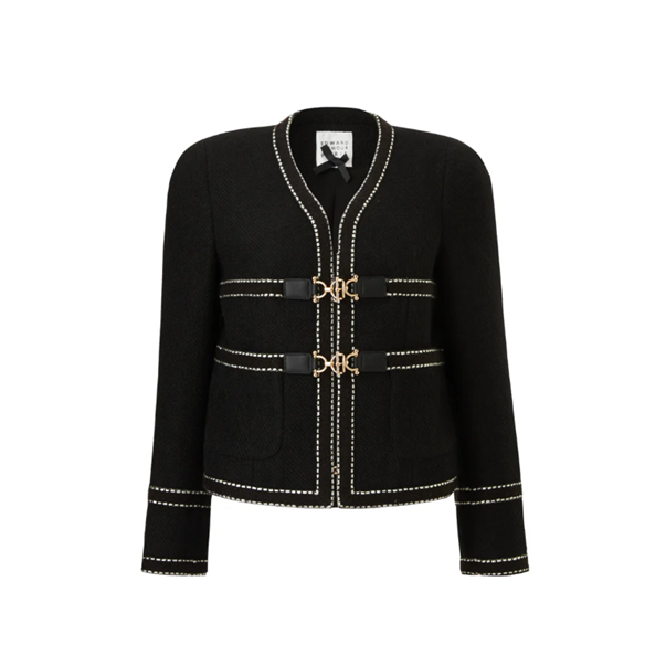 1EA1020-001 EDWARD ACHOUR Contrast-Stitch Textured Jacket With Lock Detail Black #090101/901 (C-EU-E)