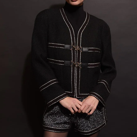 1EA1020-001 EDWARD ACHOUR Contrast-Stitch Textured Jacket With Lock Detail Black #090101/901 (C-EU-E)