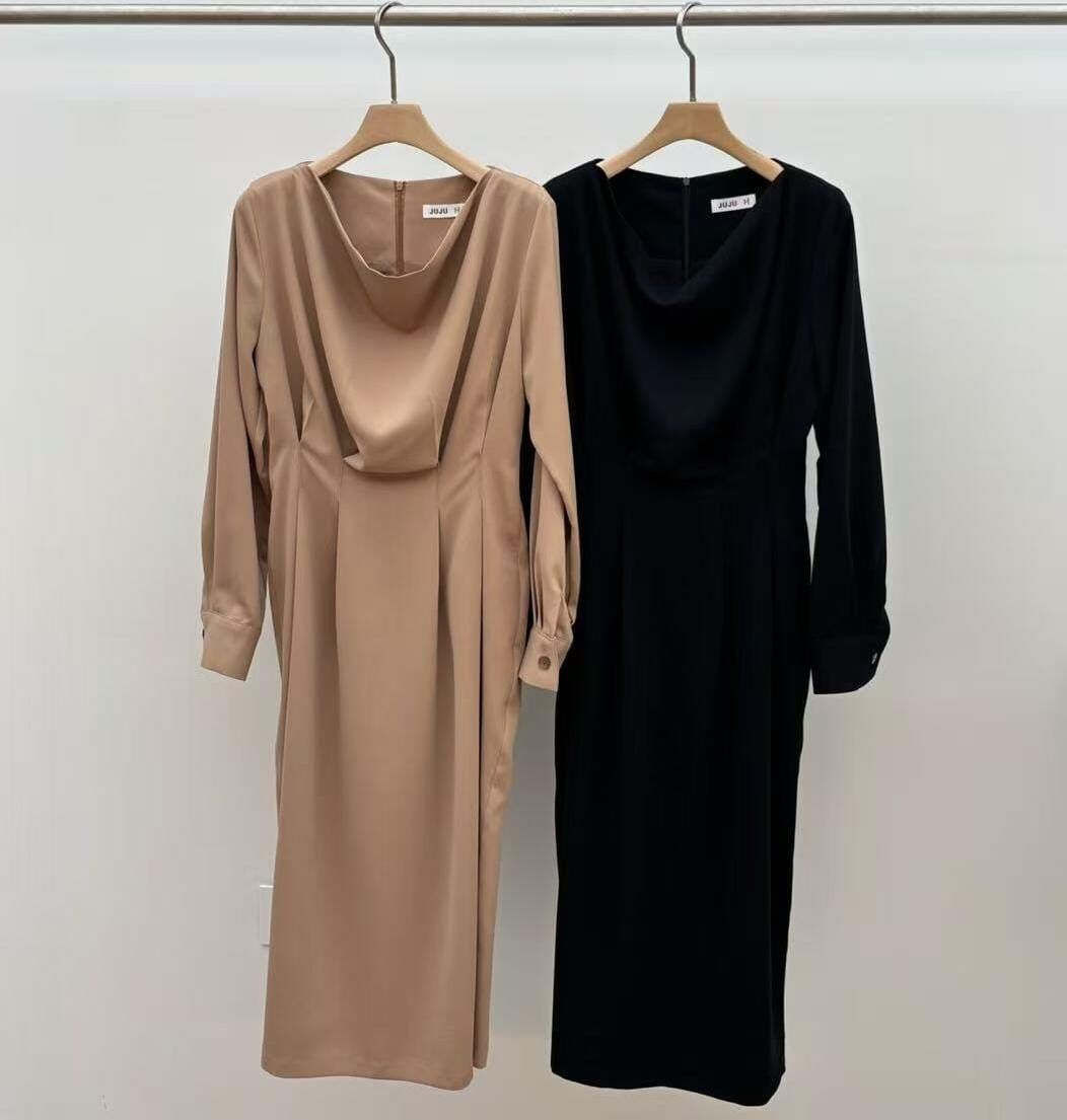 JU5125 修身復古氣質堆堆領連身裙