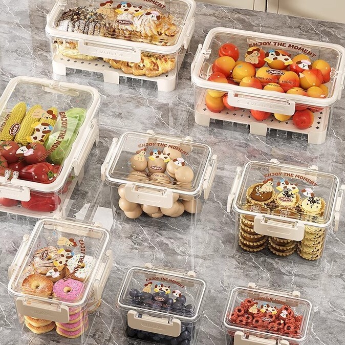 《6307》透明小狗可瀝水提把保鮮盒