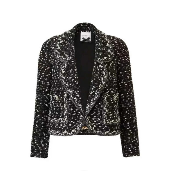 1EA1020-004 EDWARD ACHOUR Fitted Jacket With Notch Lapel Black & White #090109/910 (C-EU-E)