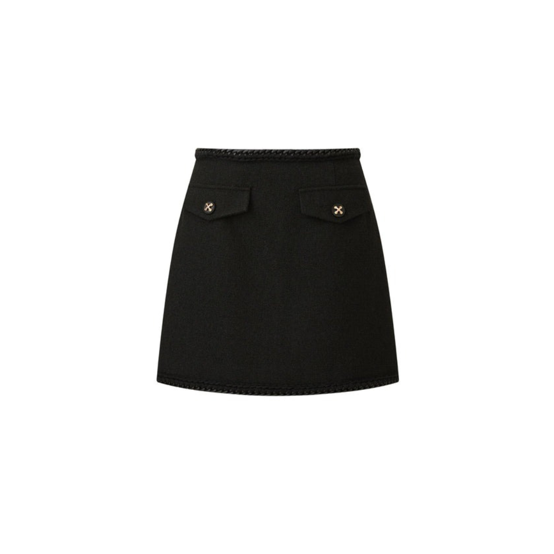 1EA1020-023 EDWARD ACHOUR Mini Skirt with Braided Waist Detail Black #091107/934 (C-EU-E)