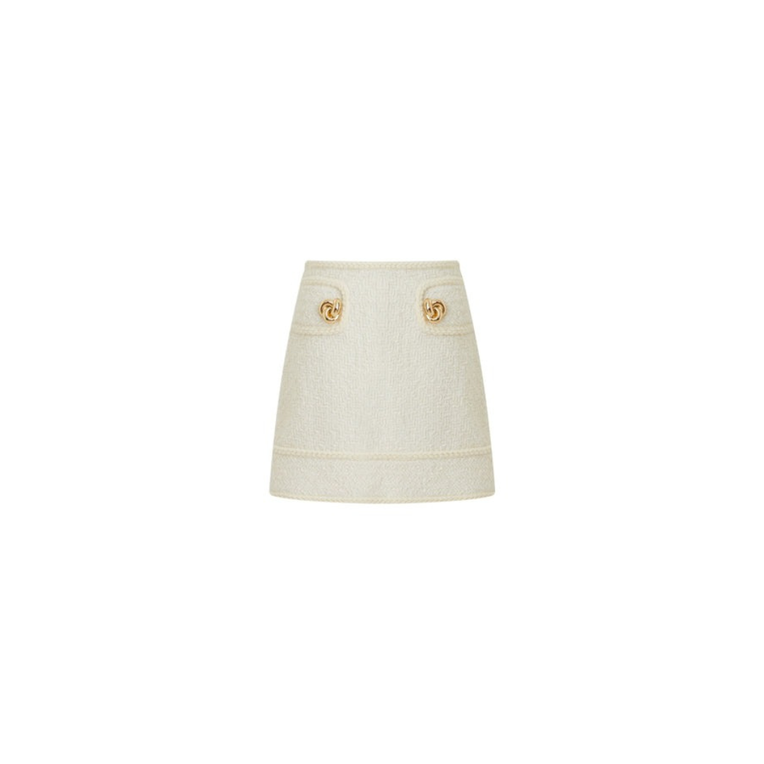1EA1020-024 EDWARD ACHOUR Mini Skirt with Gold Chain Details Ivory #091106/922 (C-EU-E)