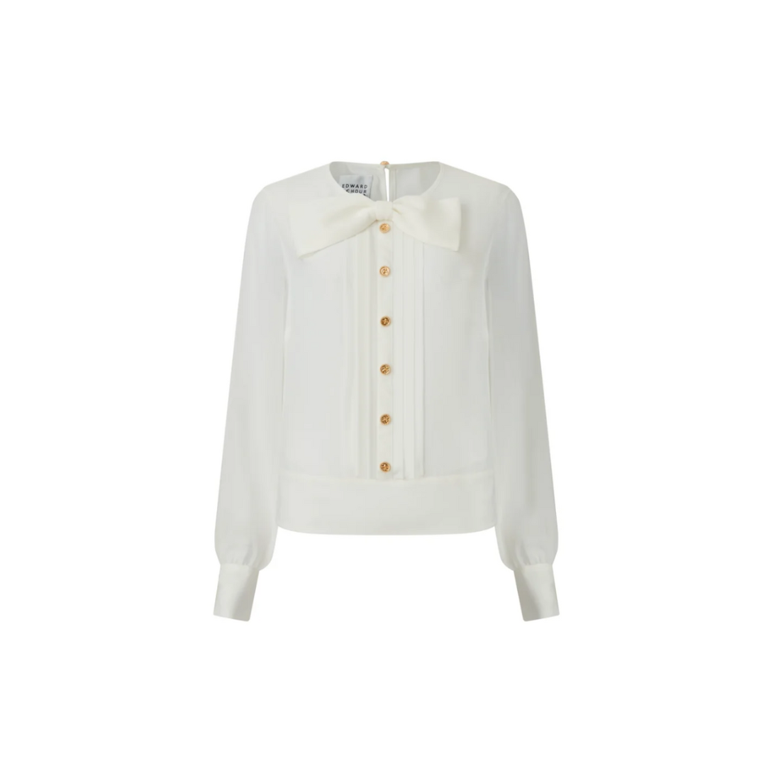 1EA1020-035 EDWARD ACHOUR Bow-Tie Detail Button-Down Blouse White #090618/936 (C-EU-E)