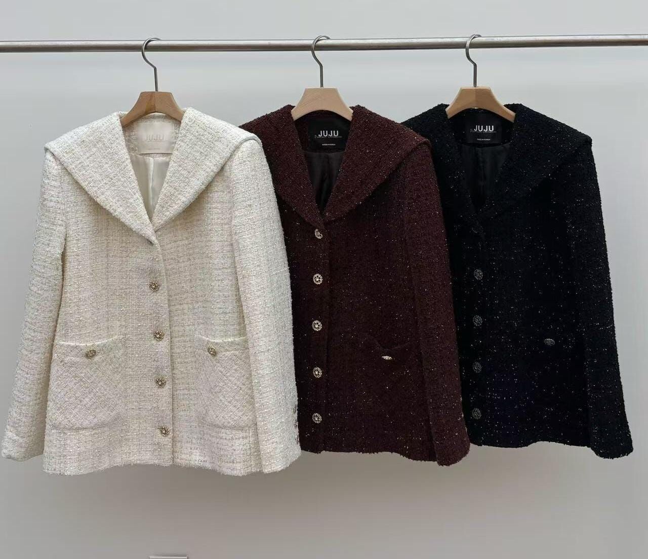 JU5131 海軍風流蘇粗紡小香外套