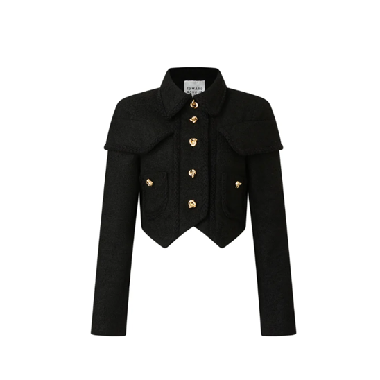 1EA1020-006 EDWARD ACHOUR Short Natté Blazer With Courtly Shoulders & Jewels Bottons Black #090115/909 (C-EU-E)
