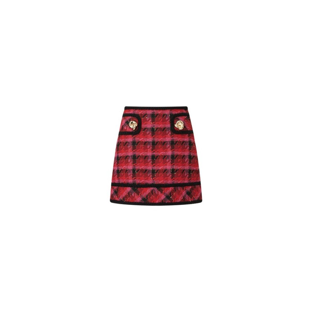 1EA1020-025 EDWARD ACHOUR Mini Skirt with Gold Button Details Red #091105/921 (C-EU-E)