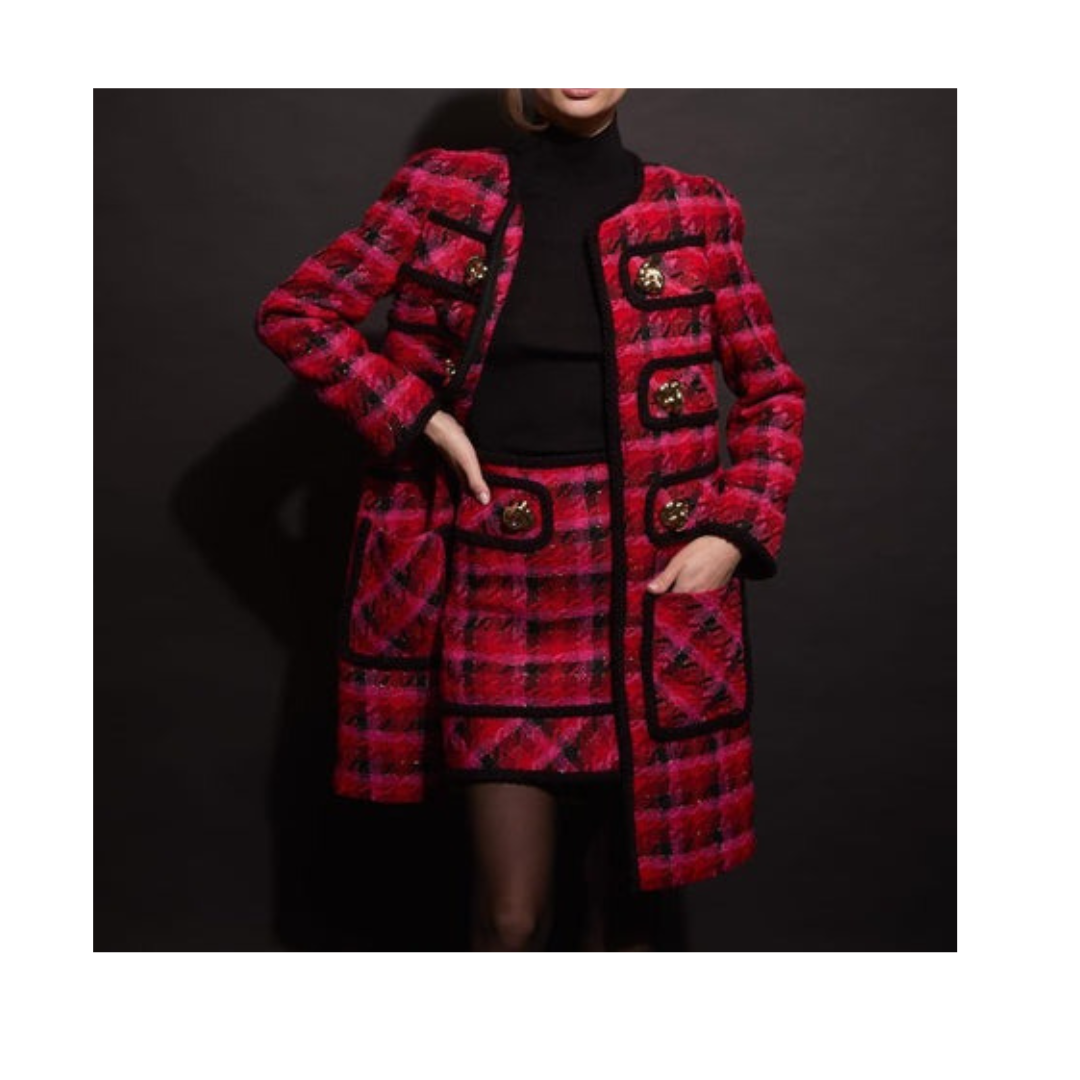 1EA1020-025 EDWARD ACHOUR Mini Skirt with Gold Button Details Red #091105/921 (C-EU-E)