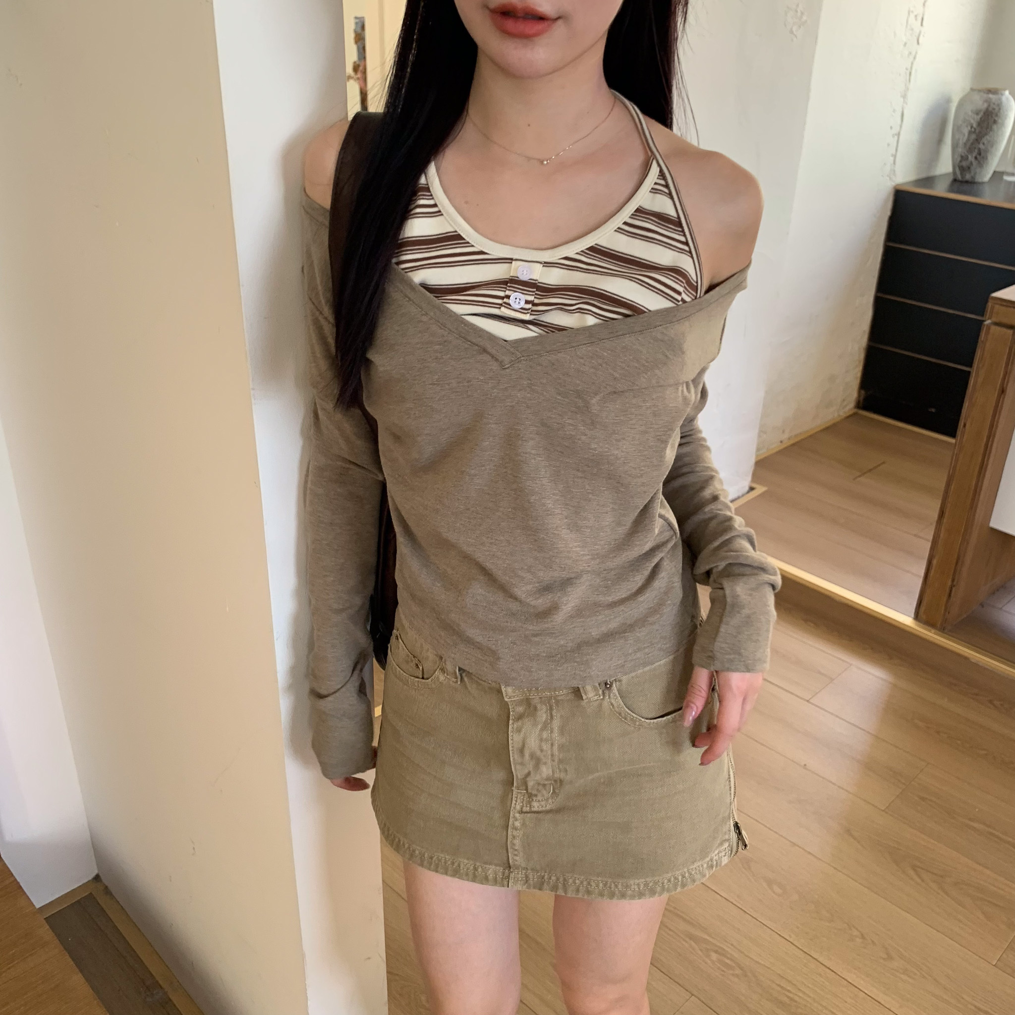 ISA_(條紋yyds!) 繞脖假兩件慵懶上衣_51028