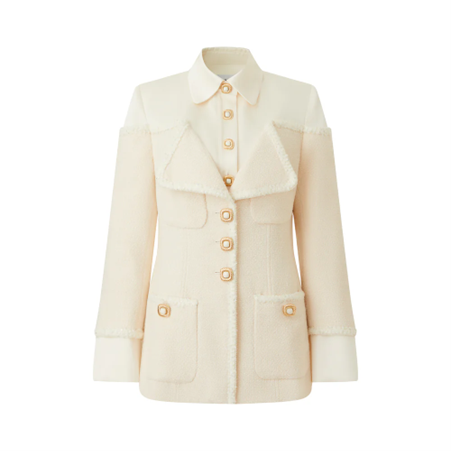 1EA1020-012 EDWARD ACHOUR Two-In-One Cream Shirt-Collar Jacket With Golden Bottons Ivory #090124/923 (C-EU-E)