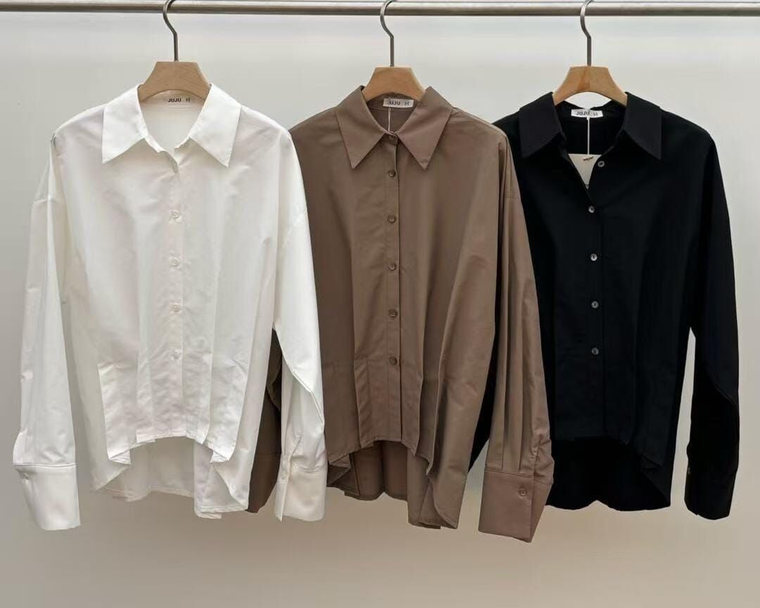 JU5139 壓褶下擺設計圓弧襯衫