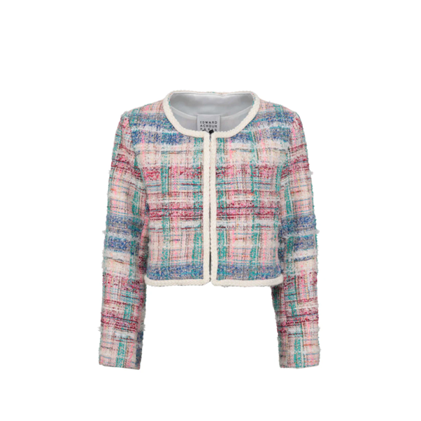 1EA1020-015 (Defect) EDWARD ACHOUR Multicolor Cropped Statement Jacket Navy/Beige #090131/915 (C-EU-E)