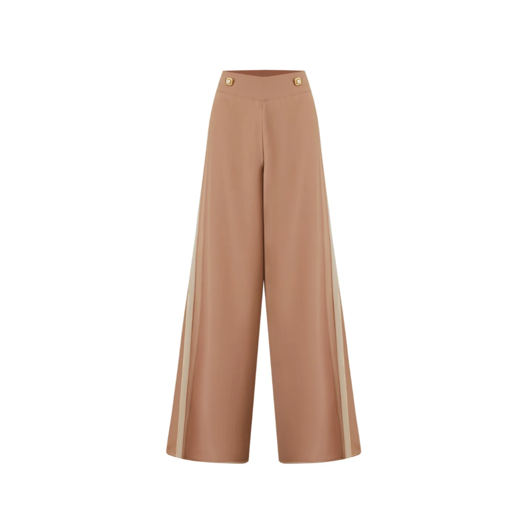 1EA1020-043 EDWARD ACHOUR Wide-Leg Tailored Pants with Side Stripe Nude #090909/942 (C-EU-E)