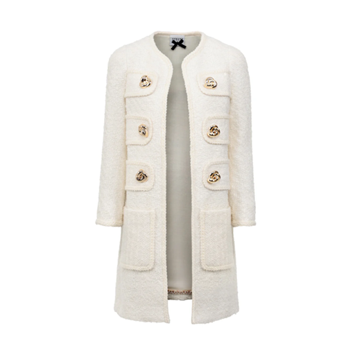 1EA1020-020 EDWARD ACHOUR Gold-Buttoned Long Jacket Ivory #090210/922 (C-EU-E)