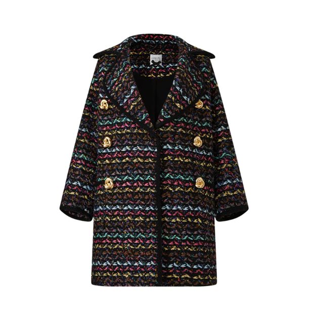 1EA1020-027 EDWARD ACHOUR Elegant Multicolor Coat With Jewels Button Accents Black #090212/925 (C-EU-E)