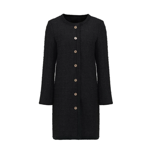 1EA1020-028 EDWARD ACHOUR Black Bouclé Button-Front Coat Black #090221/909 (C-EU-E)