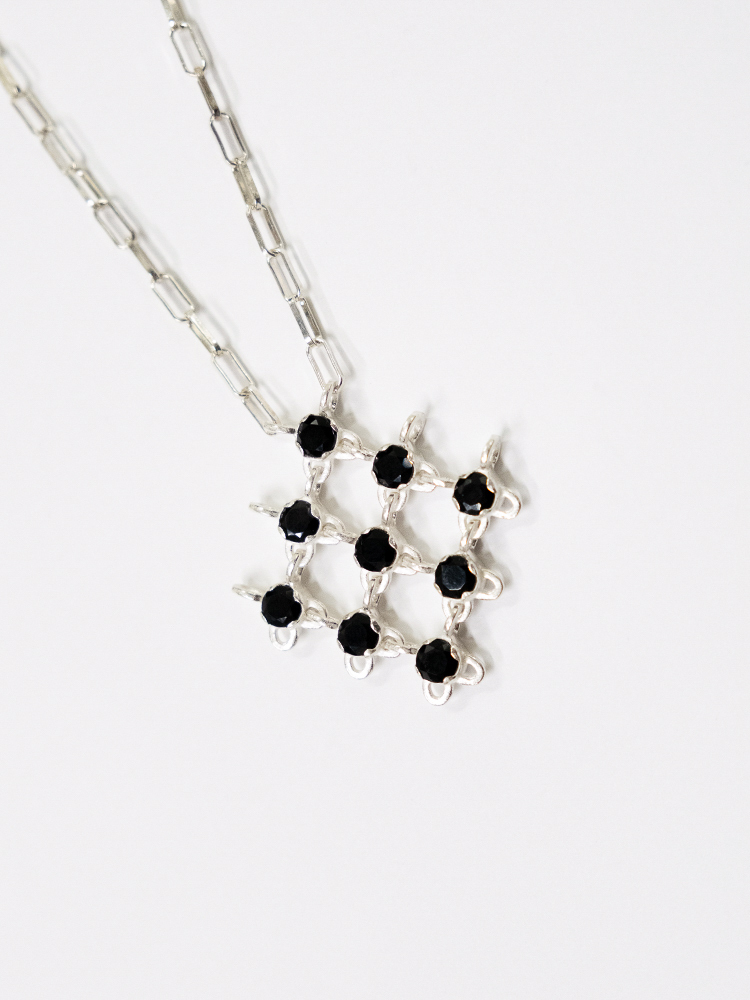 Large Gem Fabric Necklace Black