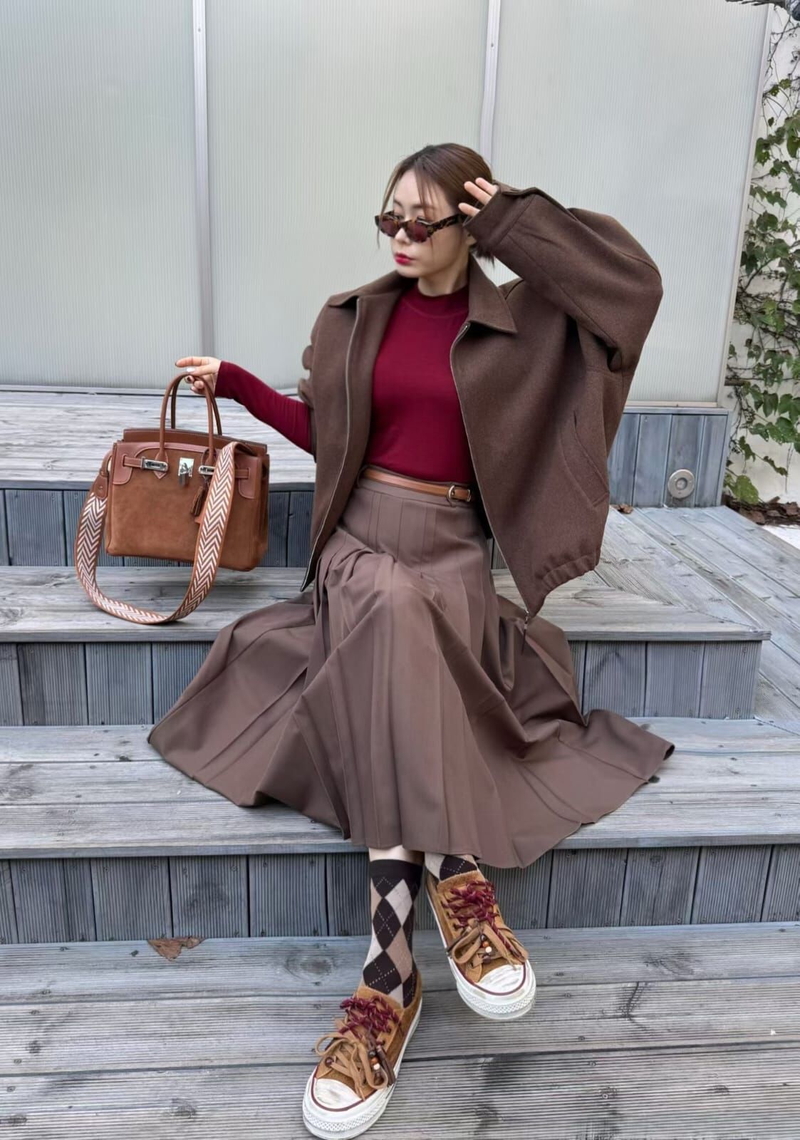 JU5123 知性百摺厚磅半長裙(S/M)