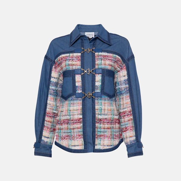 1EA1020-051 EDWARD ACHOUR Patchwork Buckle Jacket Navy/Beige #090601/915 (C-EU-E)