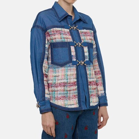 1EA1020-051 EDWARD ACHOUR Patchwork Buckle Jacket Navy/Beige #090601/915 (C-EU-E)