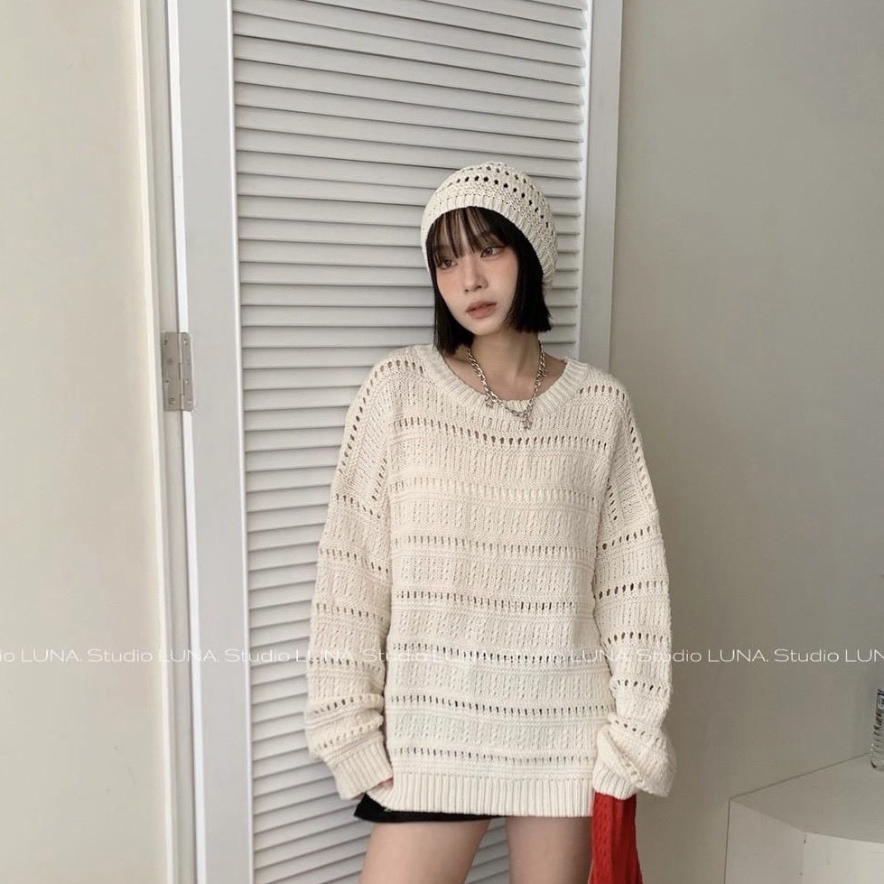 附毛帽洞洞長板針織