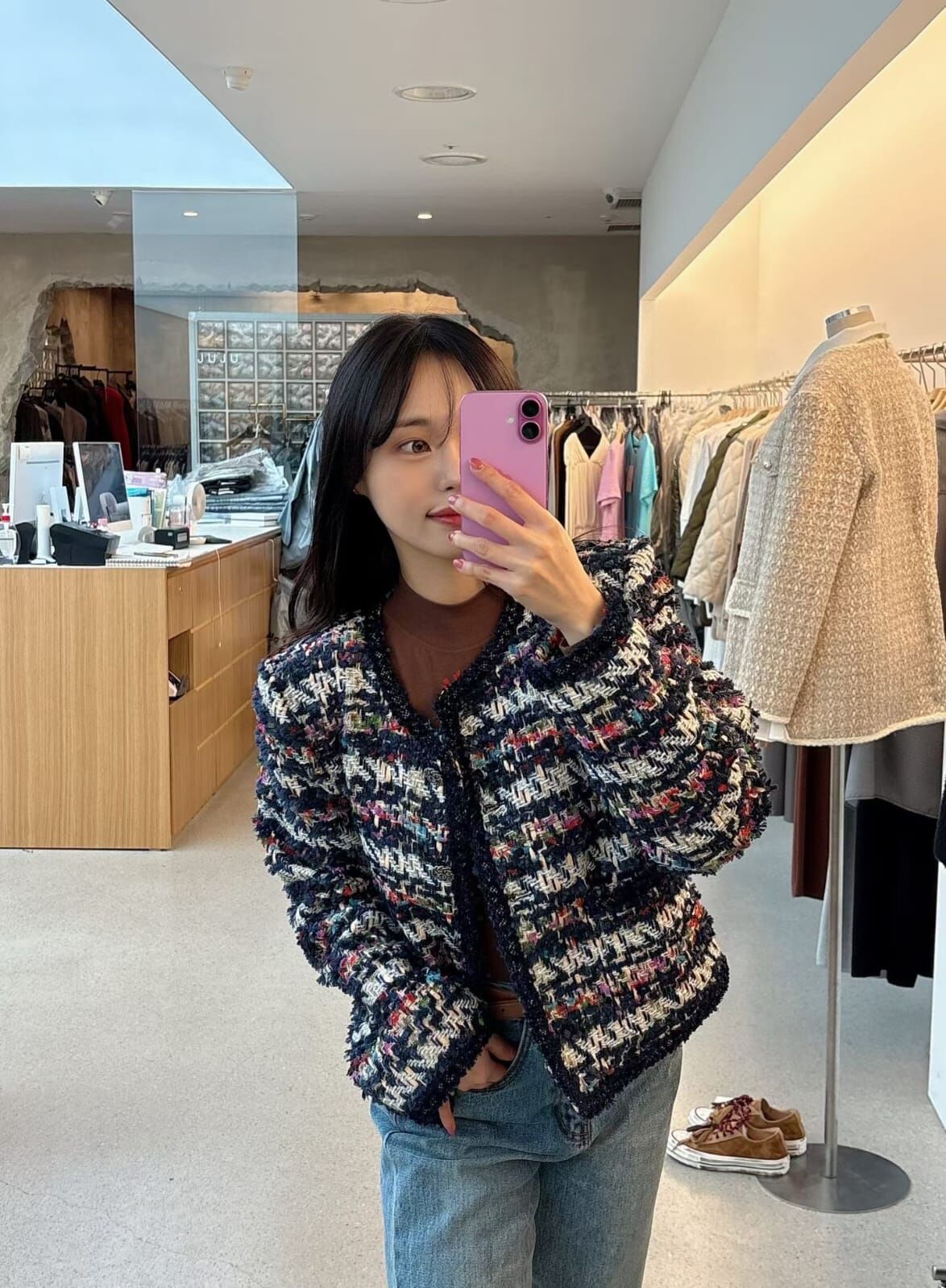 JU5112 小香Tweed料撞色線外套