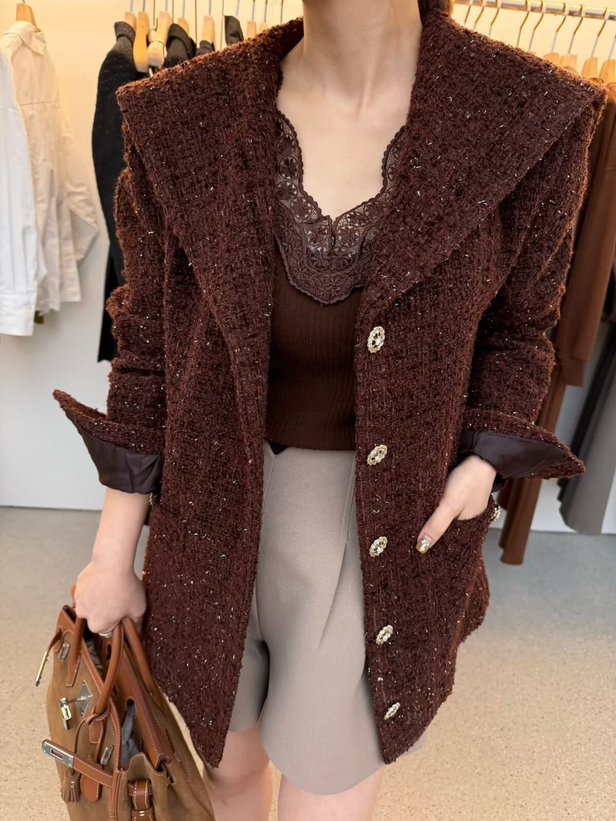 JU5131 海軍風流蘇粗紡小香外套