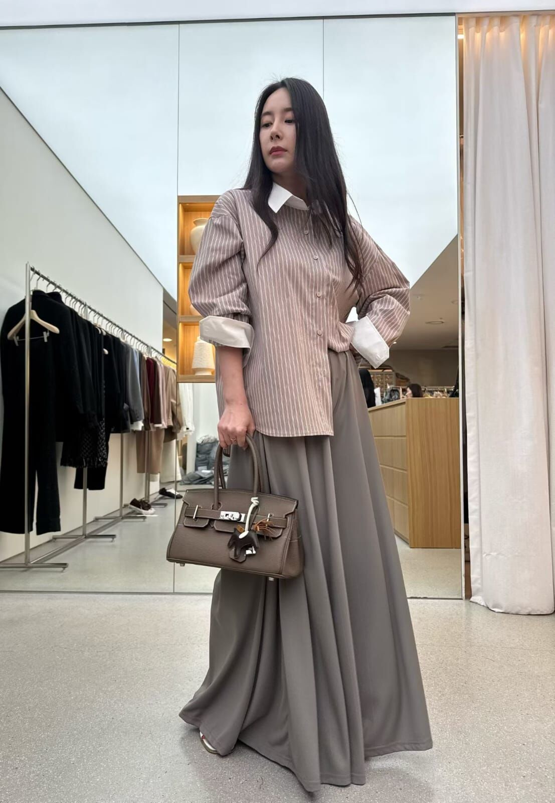 JU5110 小白領拼條紋恤衫