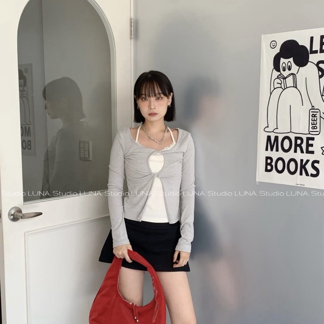 Y2K風 掛脖綁帶 長袖上衣