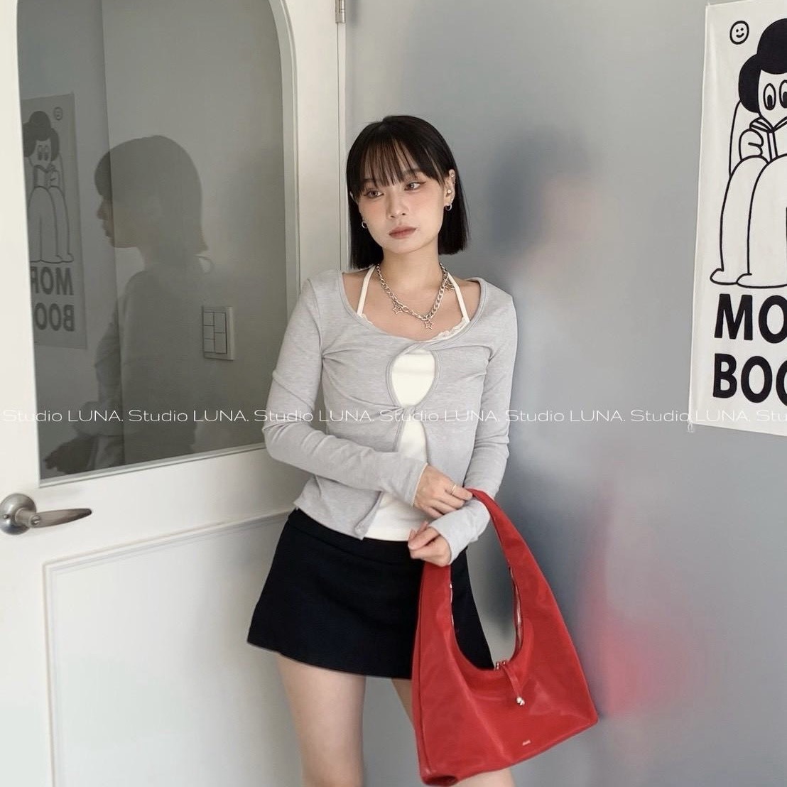 Y2K風 掛脖綁帶 長袖上衣