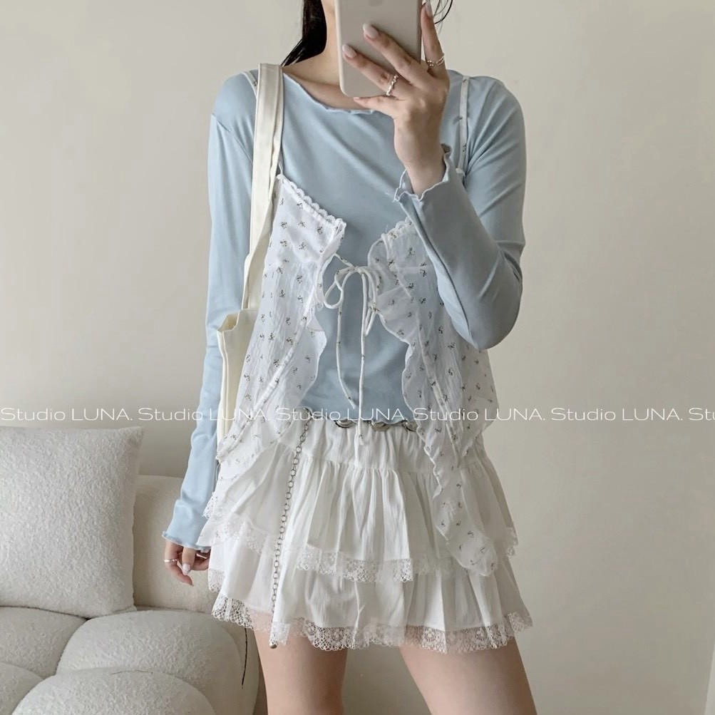 小碎花綁帶背心 套裝