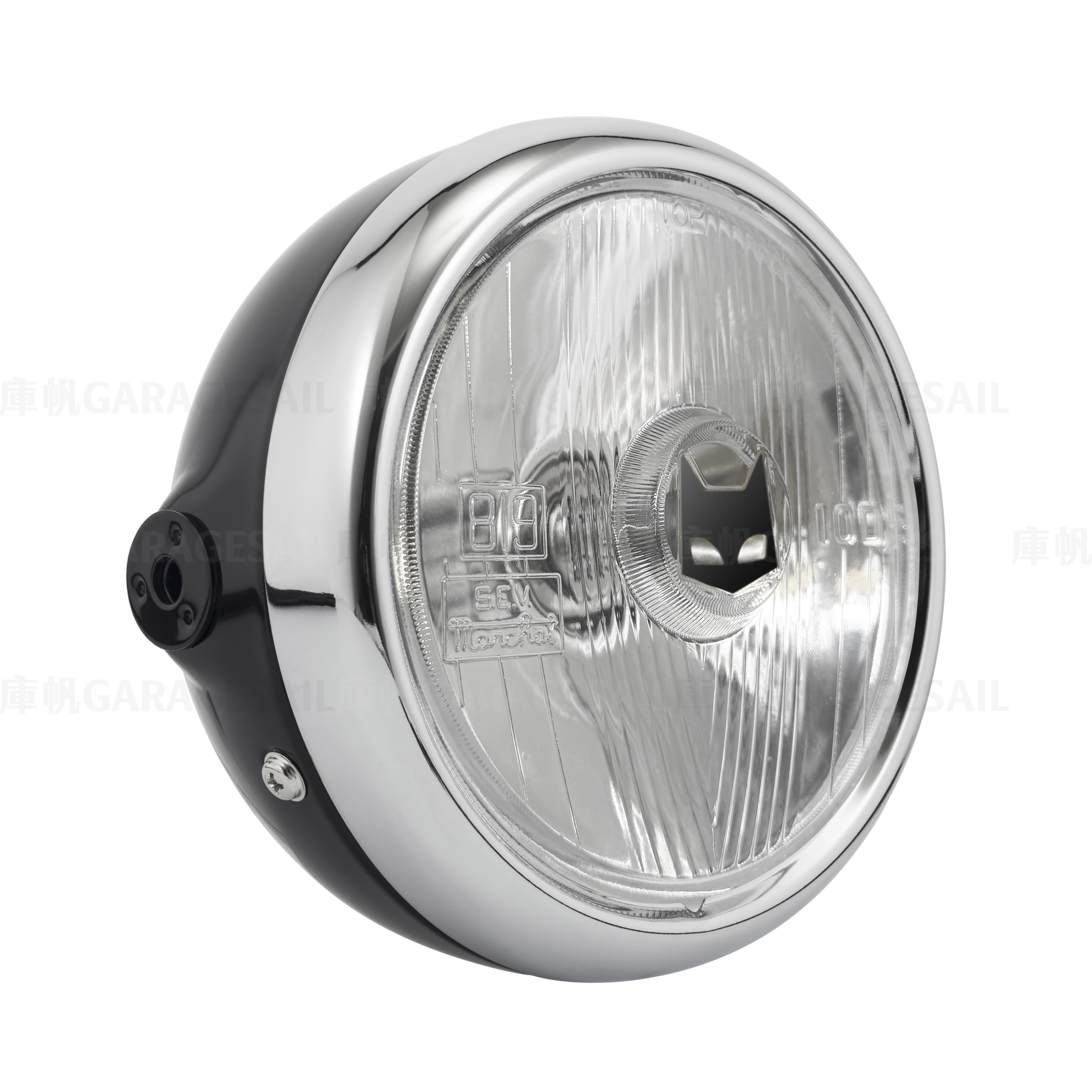 5.75吋圓 吊耳式 大燈 Marchal 819 貓眼 - 黑銀