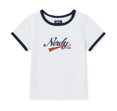 [K] NERDY W'S VARSITY LOGO RINGER S/S T-SHIRT_WHITE, PNEU25ST1700 (KN65)