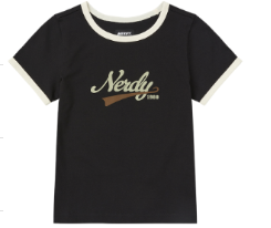 [K] NERDY W'S VARSITY LOGO RINGER S/S T-SHIRT_BLACK, PNEU25ST1701 (KN66)