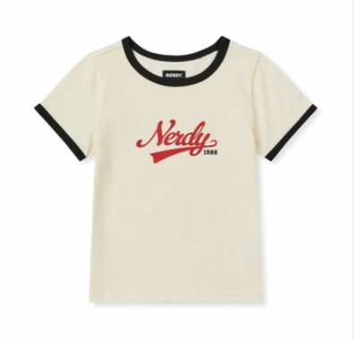 [K] NERDY W'S VARSITY LOGO RINGER S/S T-SHIRT_CREAM, PNEU25ST1702 (KN67)