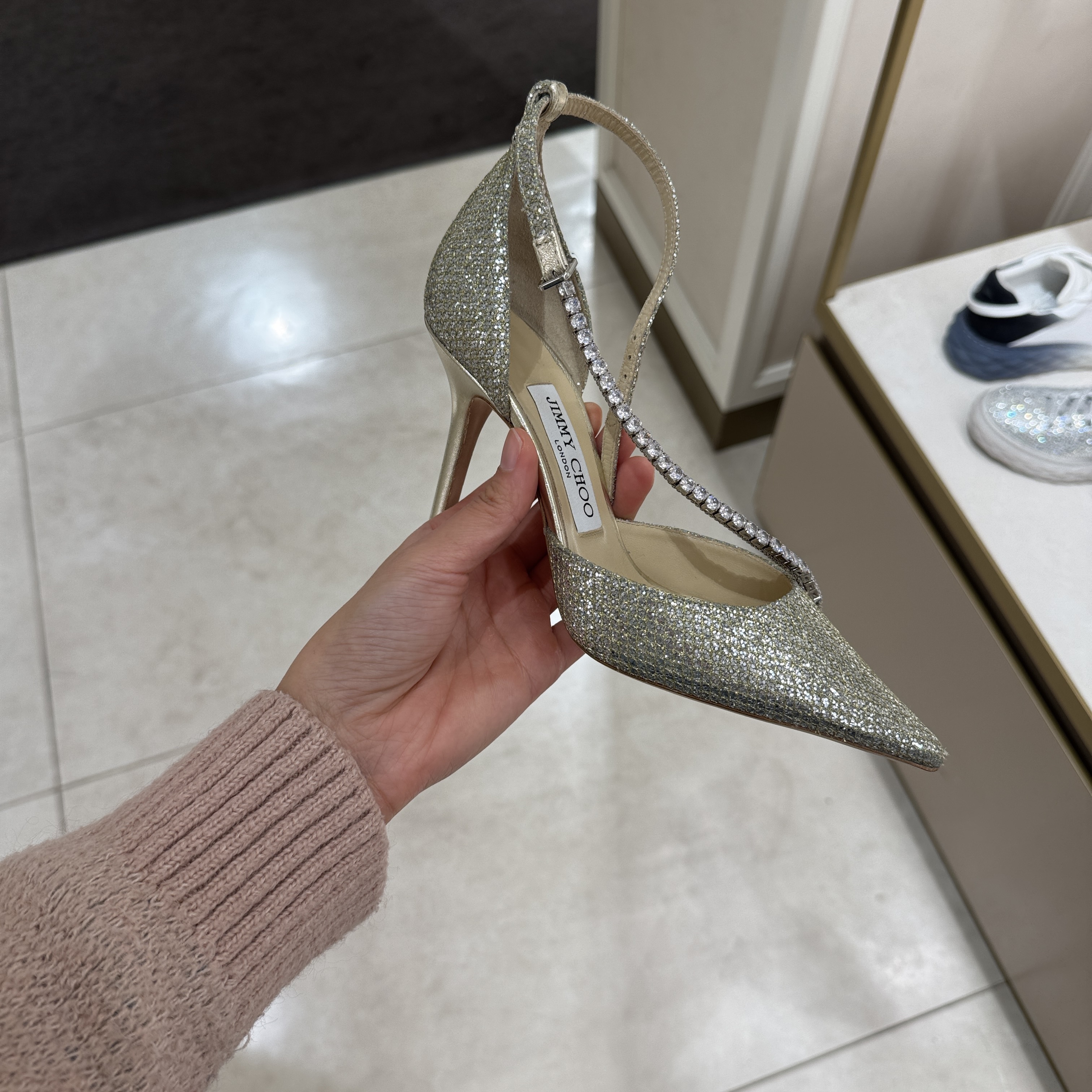 Jimmychoo Shoes Talika 85 Glittery Sandals Champange Gold