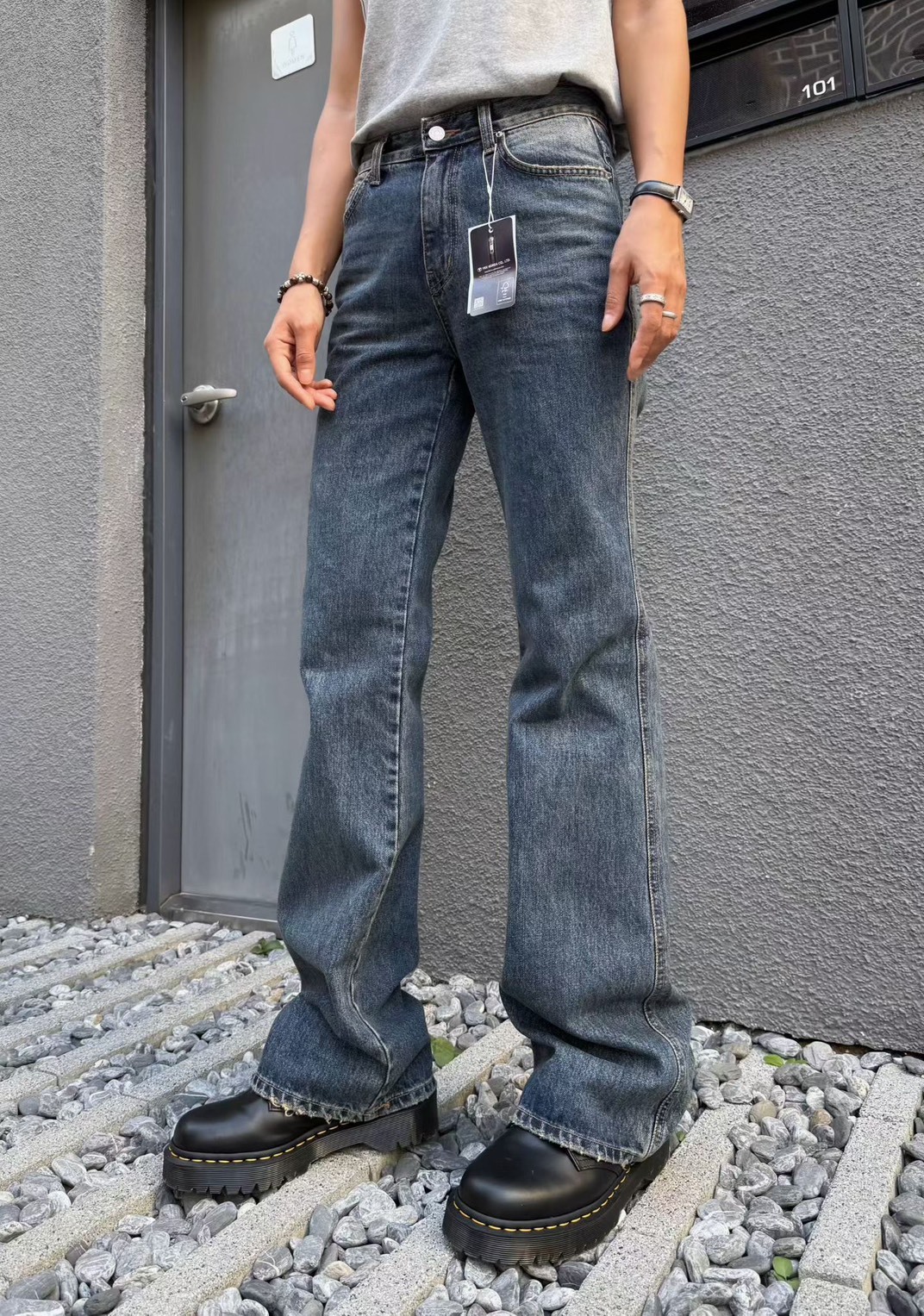 霧藍牛仔長腿褲