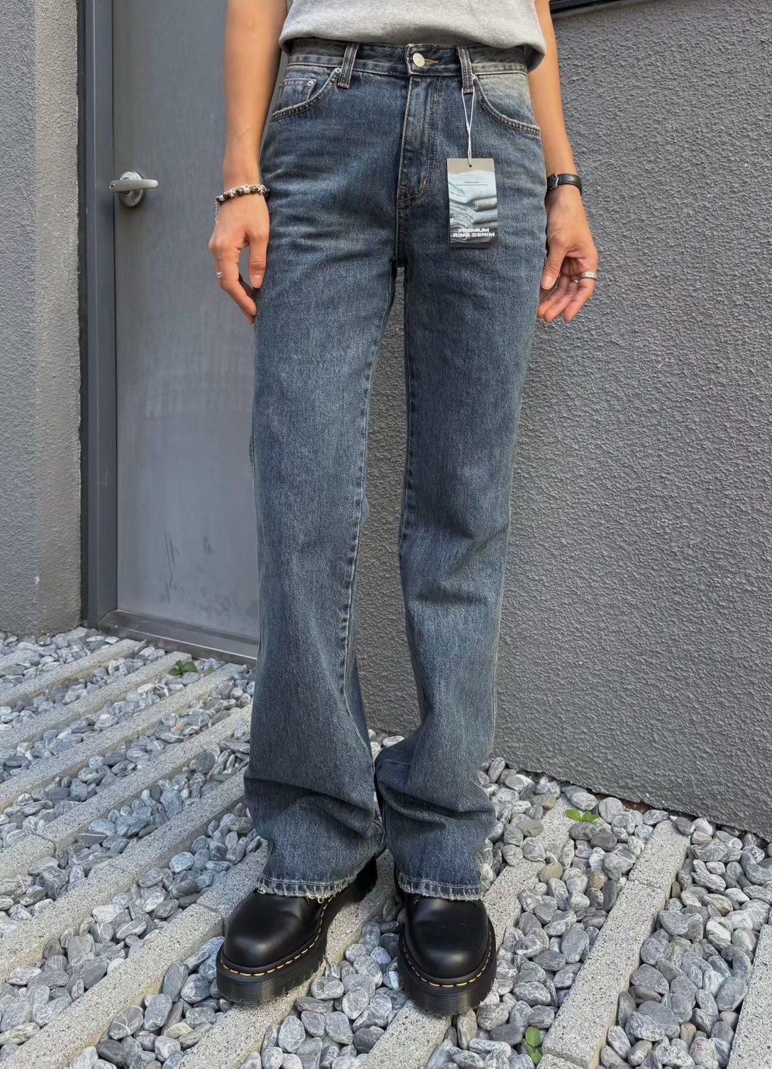 霧藍牛仔長腿褲