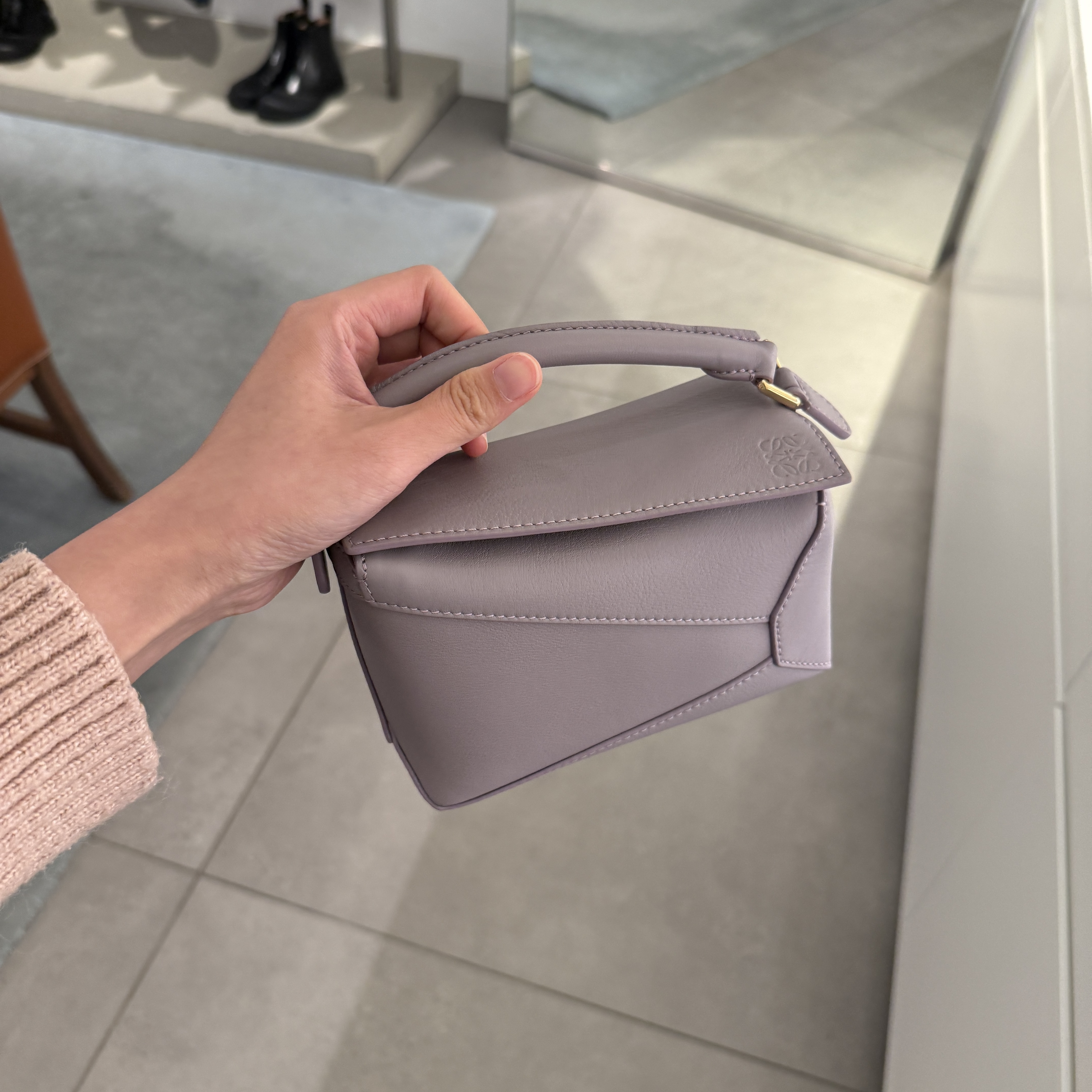 Loewe Puzzel Edge Mini top handle bag Dirty Mauve