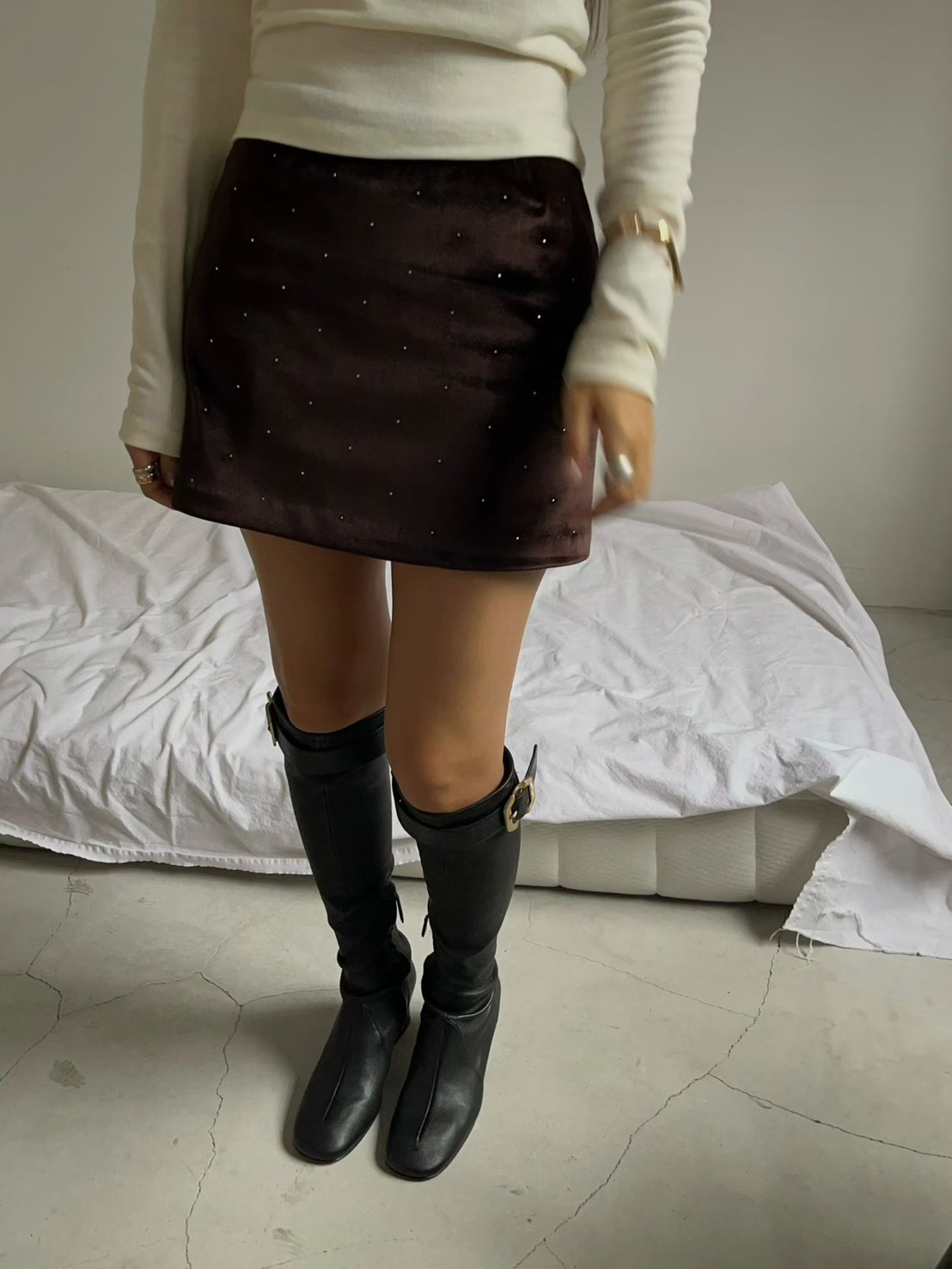 絨面鉚釘短裙