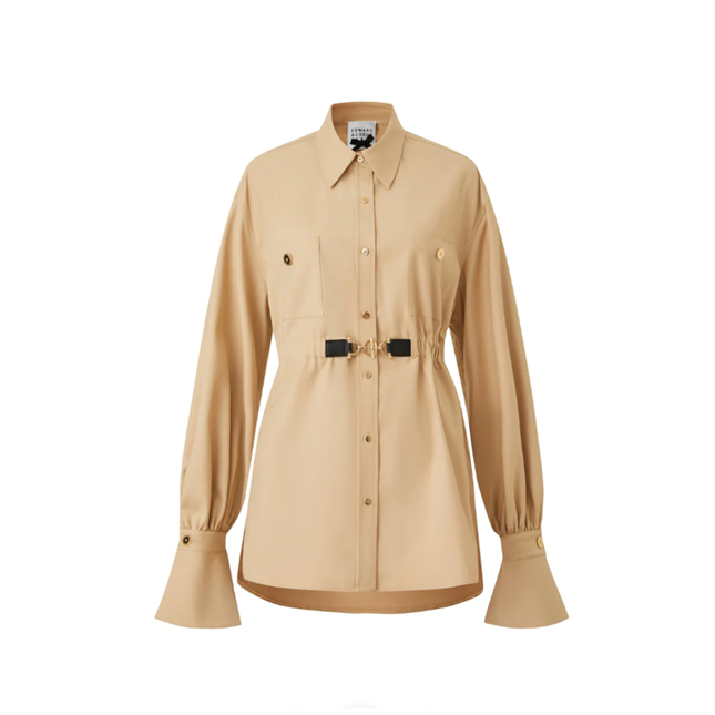 1EA1020-053 EDWARD ACHOUR Cinched-Waist Blouse With Statement Sleeves Beige #090605/916 (C-EU-E)