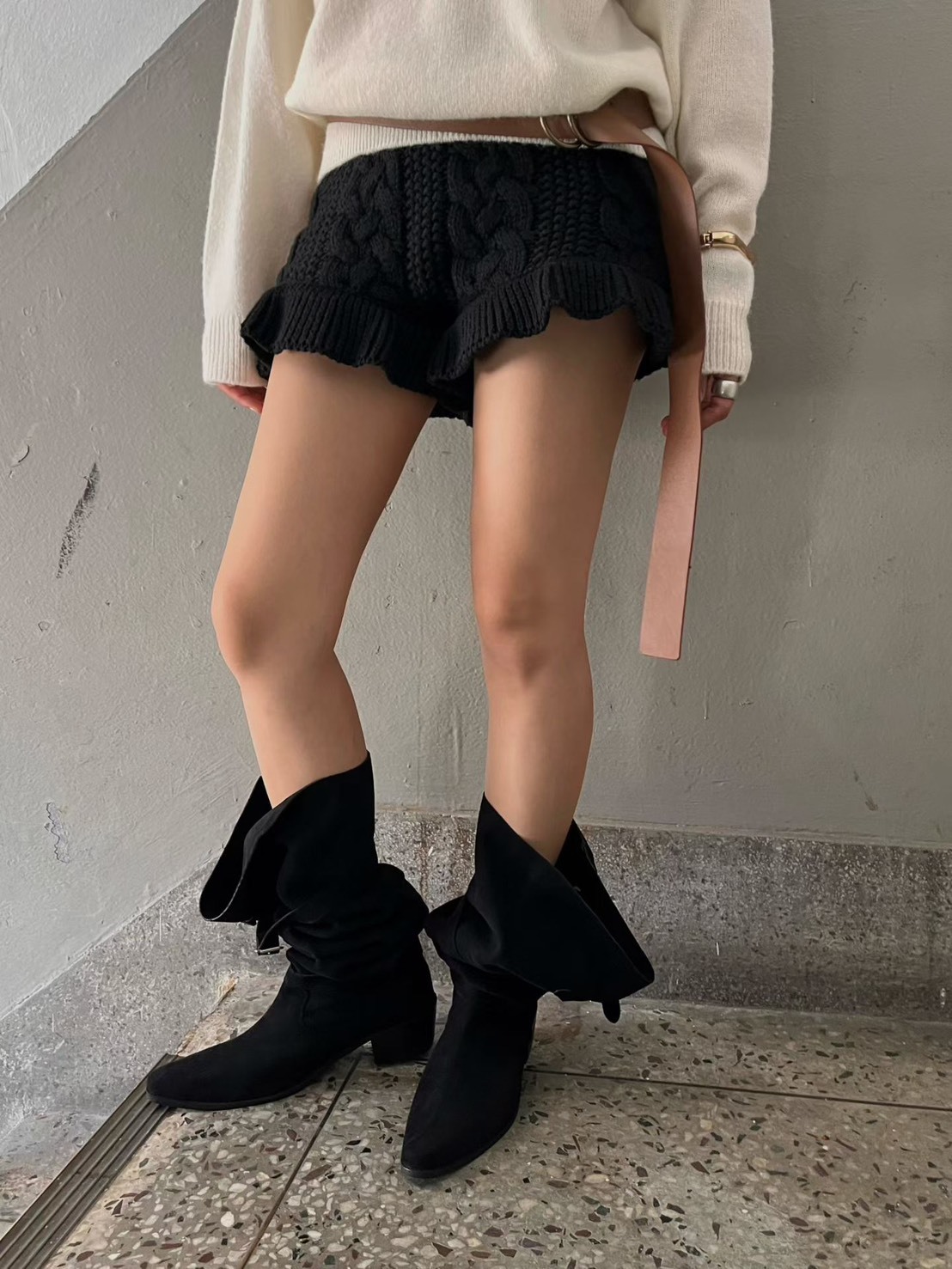 羊毛荷葉毛線短褲