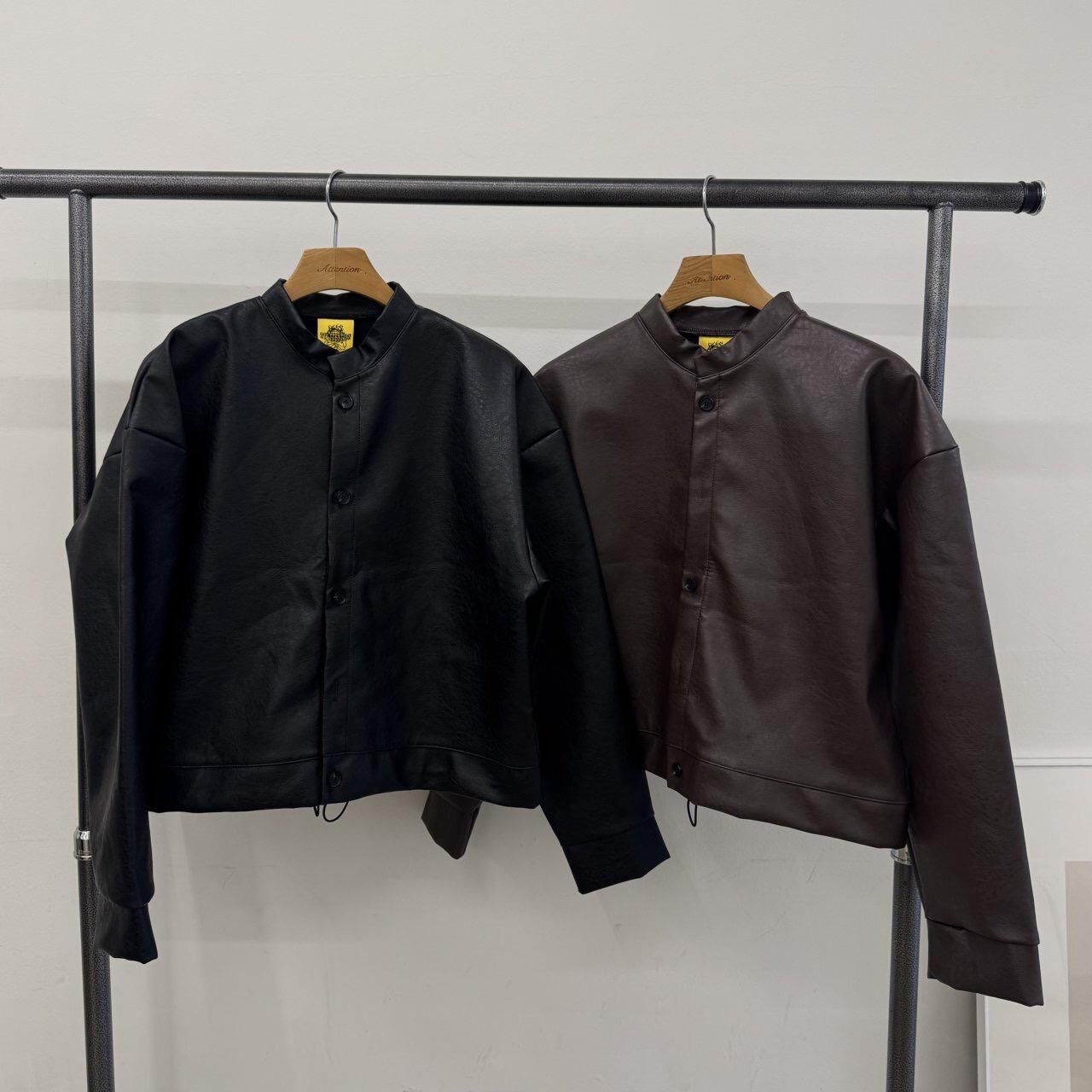 淨色開胸合成皮褸 BY-450JK