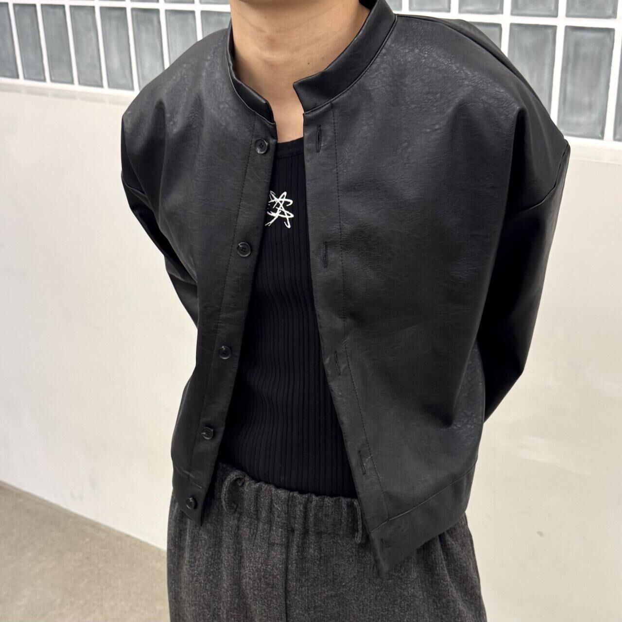 淨色開胸合成皮褸 BY-450JK