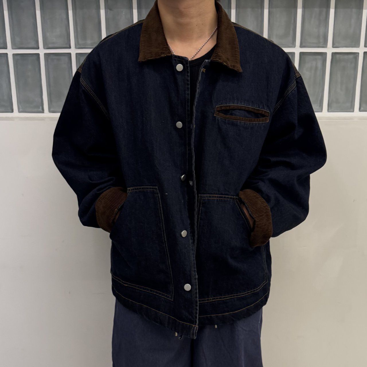 拼領洗水牛仔褸(薄夾棉) BY-453JK