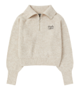 [K] NERDY W'S LOVELY LETTER WOOL BLENDED HALF ZIP-UP SWEATER_IVORY, PNEF24NT0503 (KN144)