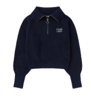 [K] NERDY W'S LOVELY LETTER WOOL BLENDED HALF ZIP-UP SWEATER_NAVY, PNEF24NT0516 (KN145)