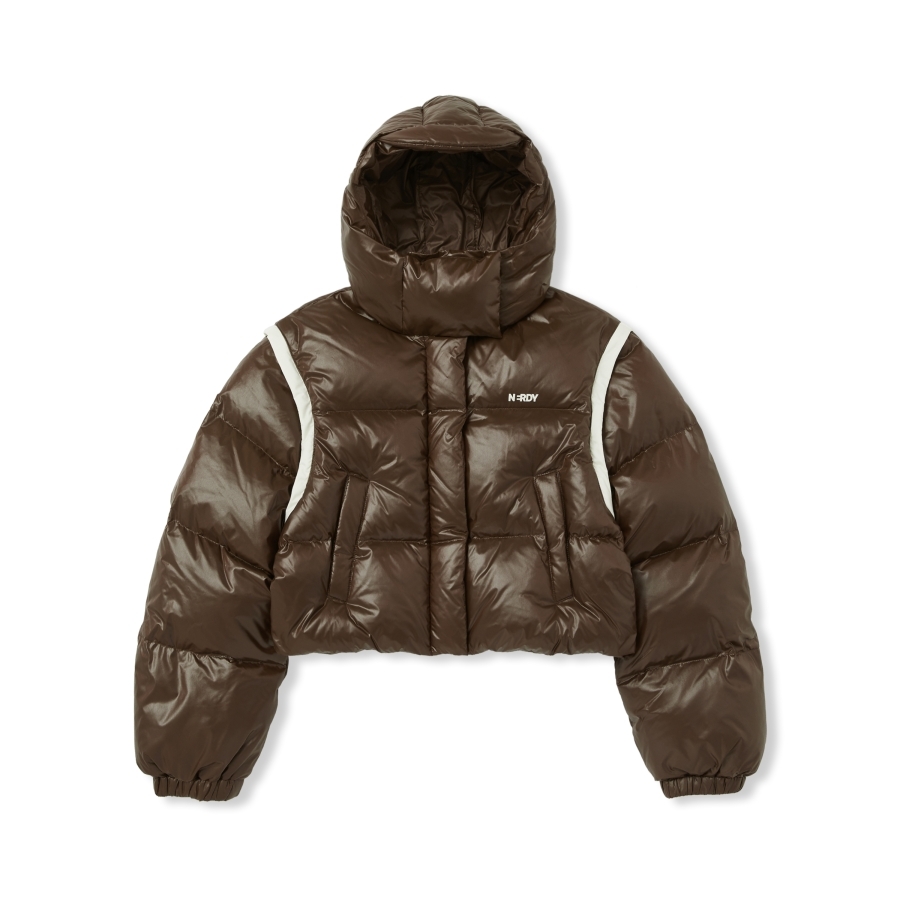 [K] NERDY W'S DETACHABLE SLEEVE GLOSSY DOWN JACKET_BROWN, PNEW23DJ0841 (KN25)