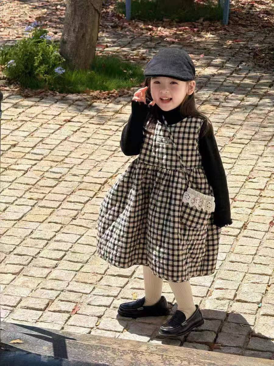 經典格子夾棉背心裙